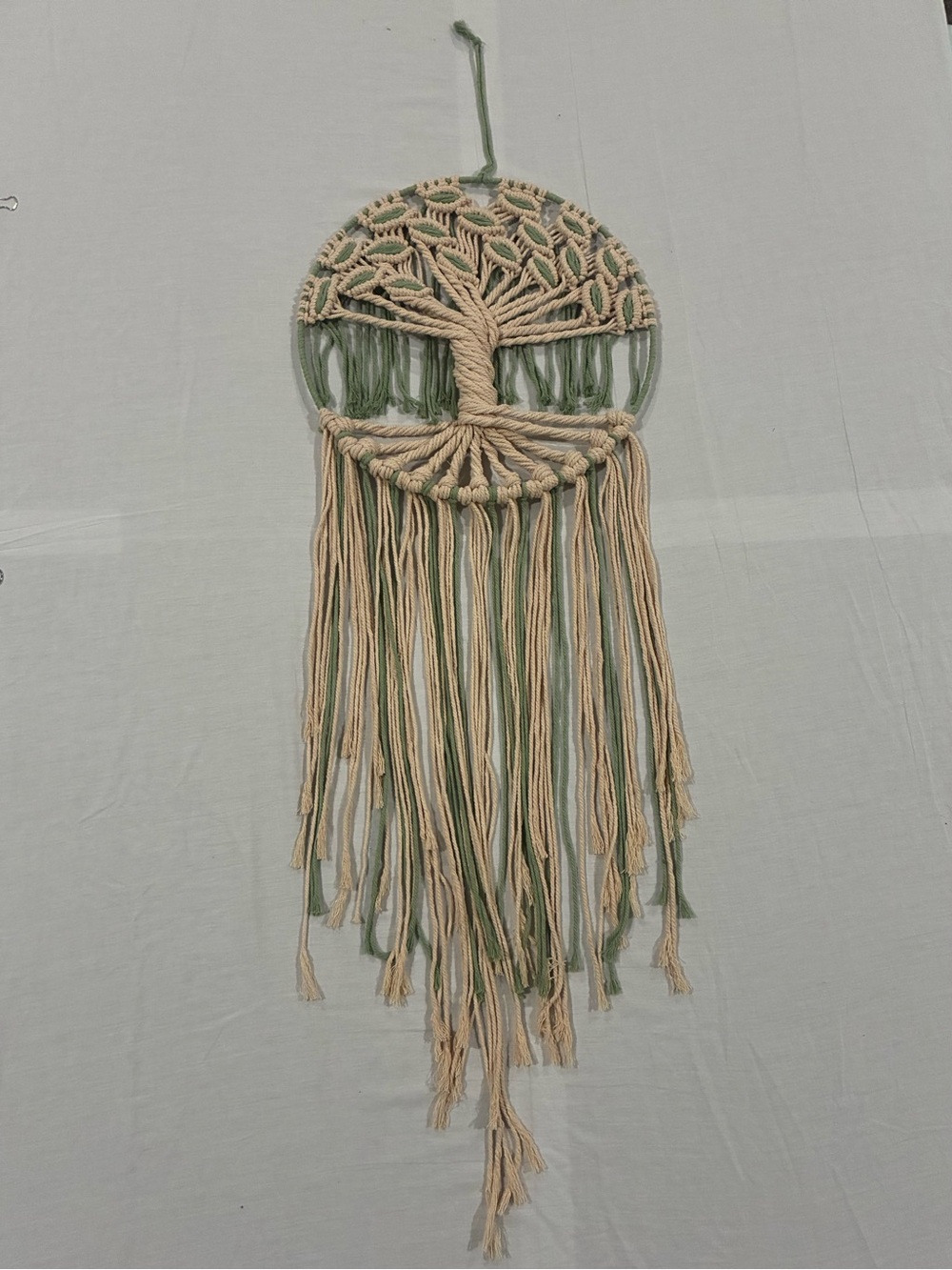Handmade Green and Cream Tree of Life Wall Hanging -